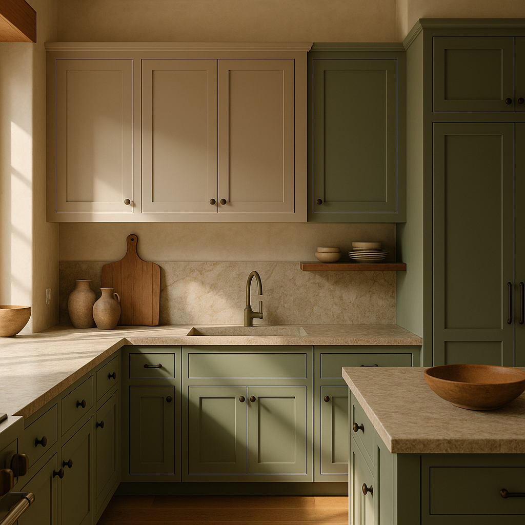 Striking Two-Tone Cabinetry by Gulf Cabinets Florida Two-tone cabinetry with natural wood and matte finishes installed by Gulf Cabinets in a Florida commercial kitchen
